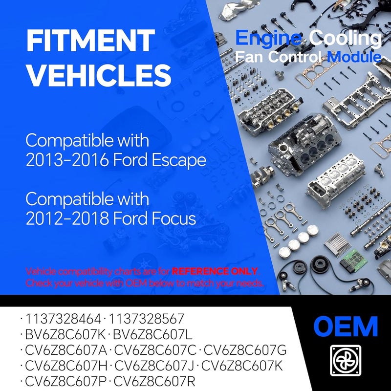 AdvanEX وحدة التحكم في مروحة تبريد المحرك متوافقة مع فورد إيسكيب 2013-2016؛ فوكوس 2012-2018؛ ترانزيت كونكت 2014-2017 استبدال رقم OE 1137328464 1137328567 - Image 3